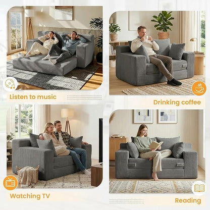 Winzon Boneless Loveseat, 3 in 1 Convertible Sofa Bed Sleeper Sofa Floor Futon - Image 5