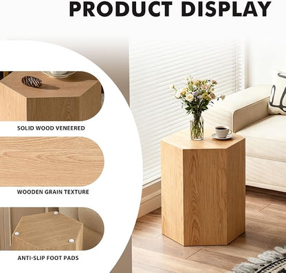 H 18.9in Hexagonal Natural Wood Side Table, Farmhouse Coffee Table - Image 6