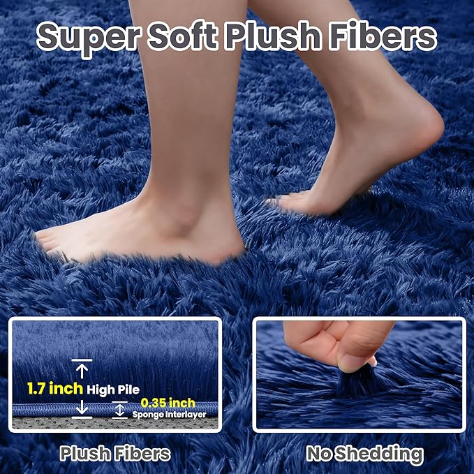 8x10 Fluffy Shag Area Rugs for Living Room Bedroom: Soft Plush Carpet Blue | - Image 5
