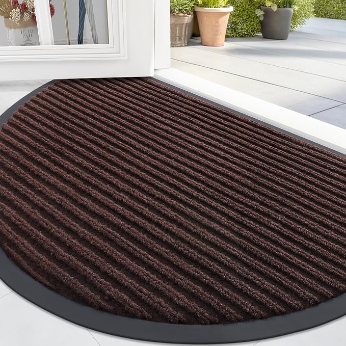 OLANLY Half Circle Front Door Mat 29.5x17, Waterproof Heavy-Duty Doormat | Brown by OLANLY