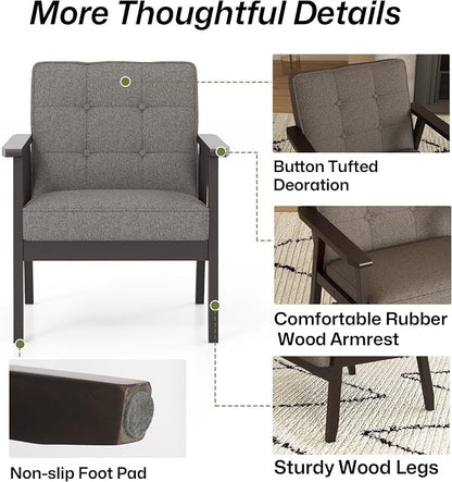 Modern Accent Chair with Arm Rest Set of 2, Upholstered Linen Fabric Leisure - Image 8