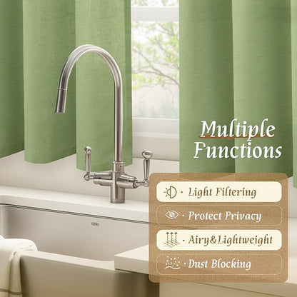 Semi Sheer Bedroom Linen Curtains 48 Inch Length 2 Panels, Sage Green | Light - Image 9