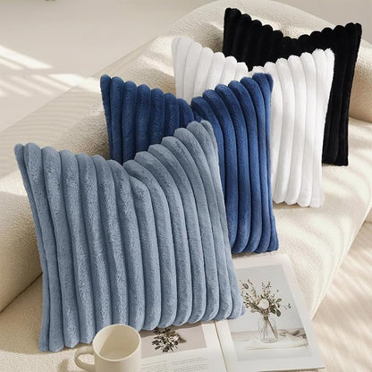 decorUhome Fall Faux Fur Throw Pillow Covers 16x16 Set of 2 Grey Blue | - Image 7