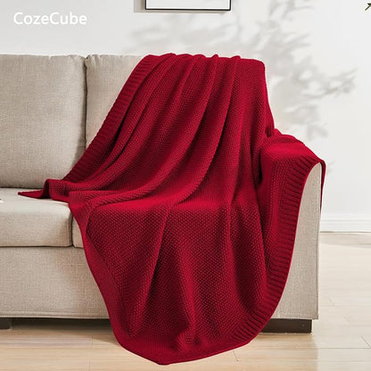 CozeCube Christmas Red Seed Stitch Throw Blanket 50"x60", Farmhouse Decor | - Image 3