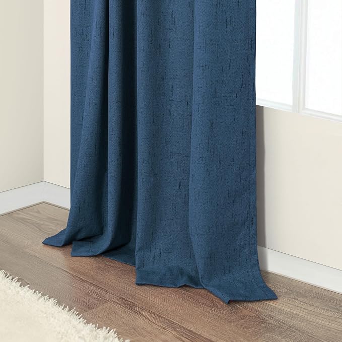 Navy Blue Black Out Curtains 63 Inch Long 2 Panel Burg Linen Textured Thermal - Image 8