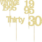 Gyufise 24Pcs Happy 30th Birthday Cupcake Toppers Glitter Thirty 30 Fabulous Vintage 1995 Cupcake Picks for 30th Birthday Wedding Anniversary Party Cake Decorations Supplies Gold