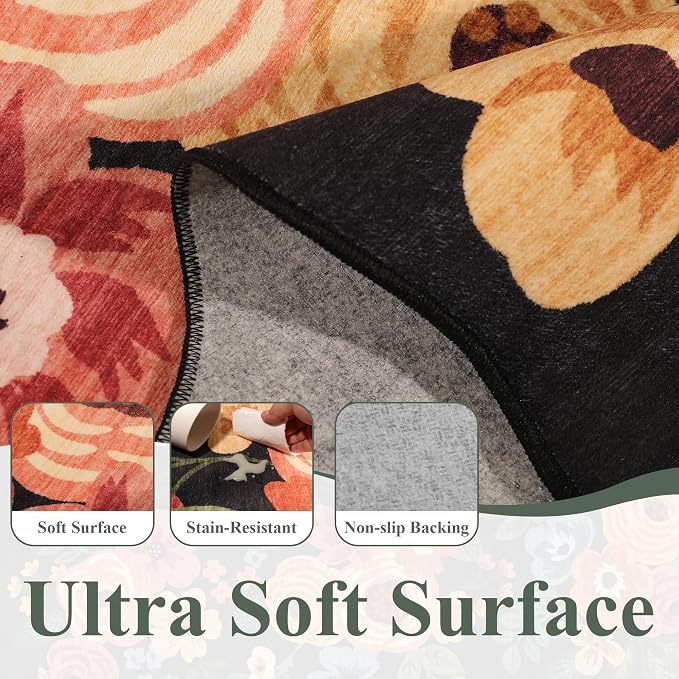 DUKINO 2x3 Rugs for Entryway, Floral Door Mat Washable Kitchen Rugs, Low Pile - Image 7