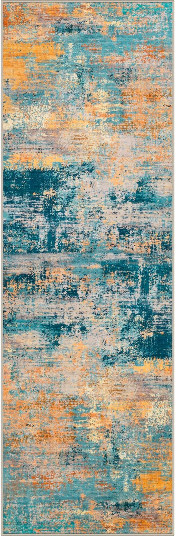 3x10 Washable Runner Rug：Modern Abstract Soft Carpet Rosy Haze | by FXRHLP