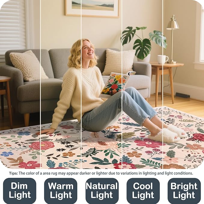 2x3 Area Rugs for Entryway, Non-Slip Low Pile Boho Small Carpet, Machine - Image 4