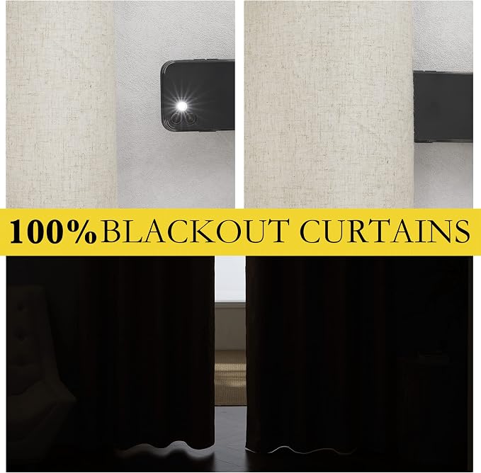 NICETOWN Natural Linen Complete Blackout Curtains 54 inches - Image 3