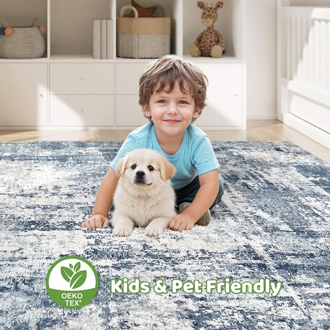 LOONGRUG 7x9 Area Rug Washable Large Neutral Modern Living Room Rugs | Abstract - Image 7