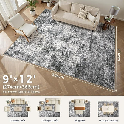 DMOYEST Area Rug Living Room Rugs 9x12 Washable Abstract Grey Carpet | Neutral - Image 2