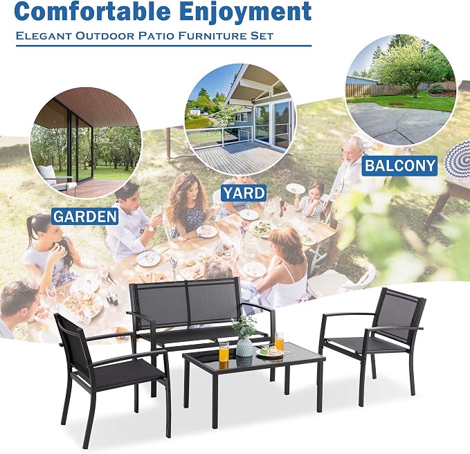 Vongrasig 4 Pieces Patio Furniture Sets, Outdoor Patio Conversation Sets - Image 3