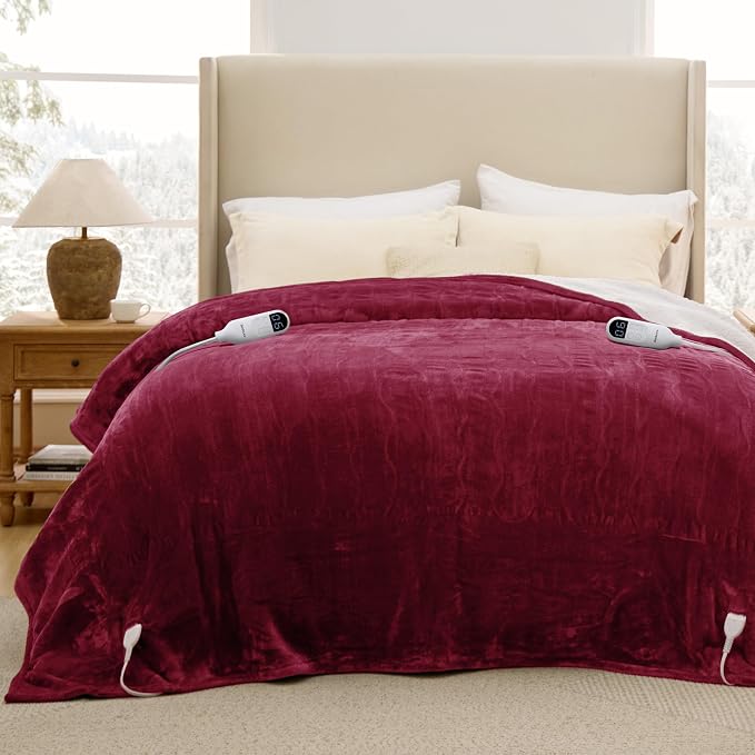 Bedsure Heated Blanket King Size, Dual Control Electric Blanket, Burgundy | - Image 9