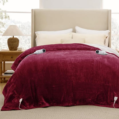 Bedsure Heated Blanket King Size, Dual Control Electric Blanket, Burgundy | - Image 9