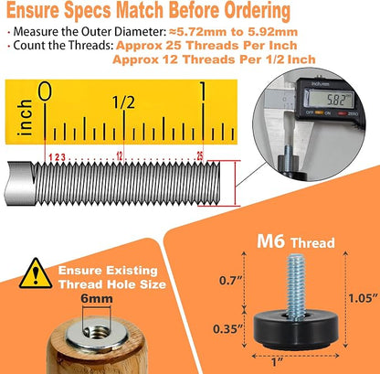 M6 Adjustable Furniture Leveler, 16 Pack Rubber Leveling Feet Screws in Threaded - Image 2