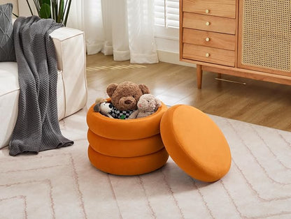 Flouki 19.5" Storage Ottoman Round, Vanity Stools - Image 2