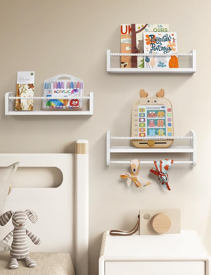 Maxpeuvon Nursery Bookshelves Set of 3, Natural Wood Nursery Floating Shelves - Image 2