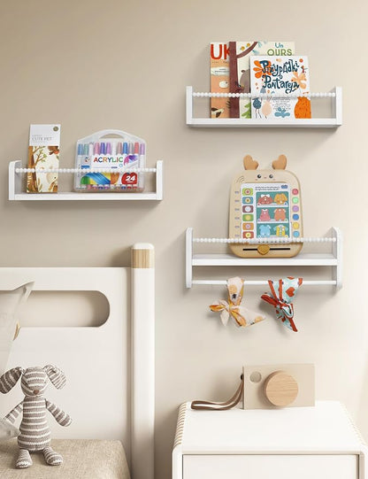 Maxpeuvon Nursery Bookshelves Set of 3, Natural Wood Nursery Floating Shelves - Image 2