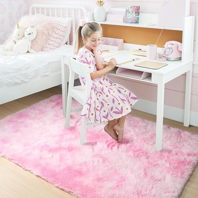 Amdrebio Pink White Fluffy Cute Area Rug 5x8 - Image 3