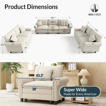 HERA'S HOUSE 3 Pieces Modular Sectional Sofa Sets, Oversized Couch Set - Image 9