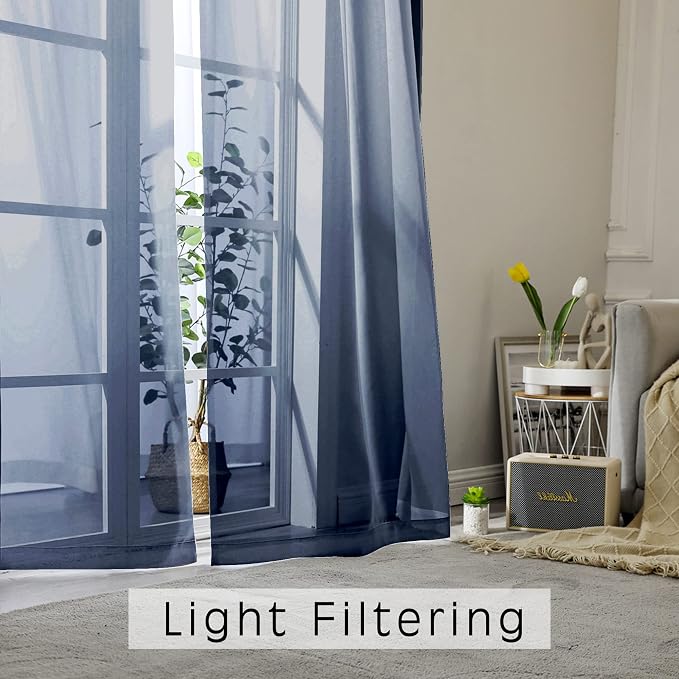 Sheer Curtains 54 inches Long 2 Panels Set, Rod Pocket Curtain Sheers - Image 3
