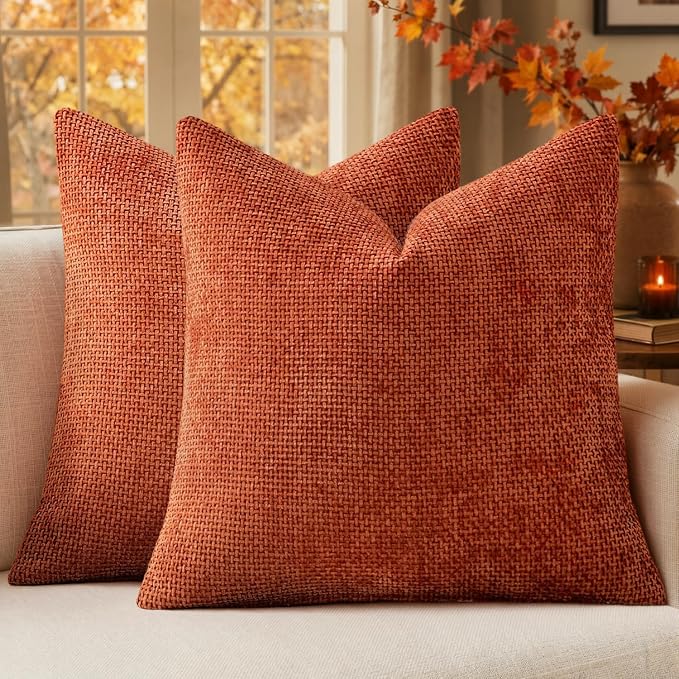 MIULEE Fall Decorative Couch Throw Pillow Covers 18x18 Burnt Orange 2 Pack | by MIULEE