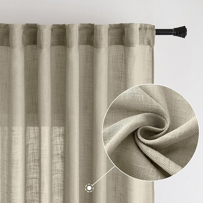 MIULEE Oatmeal Linen Curtains 52x90 Inch Long 2 Panels - Image 2