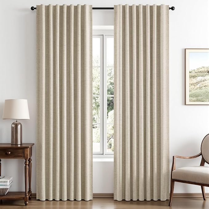 MIULEE 100% Blackout Linen Curtains 42 x 72 Inch Cobblestone 2 Panels | Thermal by MIULEE