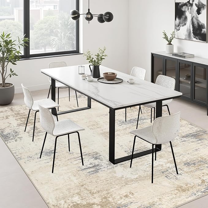 Area Rug Living Room: 6x6 Modern Washable Soft Carpet Beige Brown | - Image 4