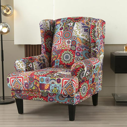 HAOYONG Wing Chair Slipcovers Elastic Boho Printed Wingback Chair Covers 2 - Image 2