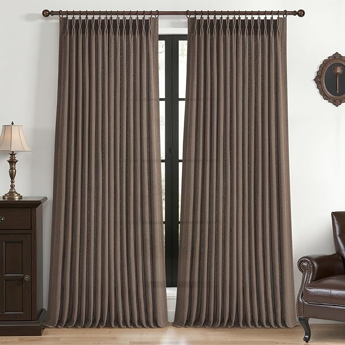 Dark Brown Pleated 90 Inch Bedroom Curtains 2 Panels Set, Memory Shape Pinch by PleatedDrapes