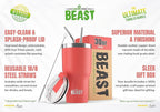 Beast 30 oz Tumbler Stainless Steel Vacuum Insulated Coffee Ice Cup Double Wall Travel Flask (Coral Pink)