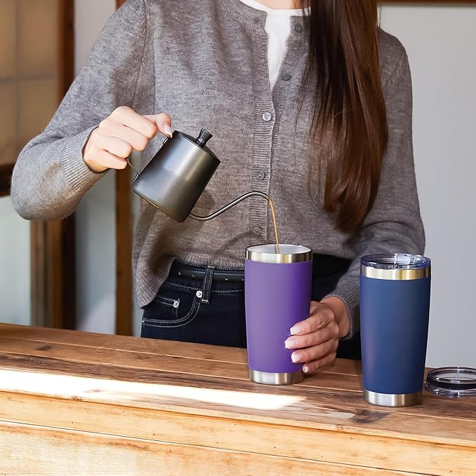 MEWAY 20oz Tumbler 8 Pack Double Wall Vacuum Insulated Travel Mug Bulk, Stainless Steel Tumblers with Lid and Straw, Durable Powder Coated Coffee Cups for Cold & Hot Drinks (Navy, 8)