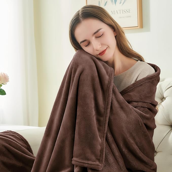 BEDELITE Fleece Blanket Soft Plush Queen Size Bed Blanket Brown 90"x90" | Ultra - Image 3