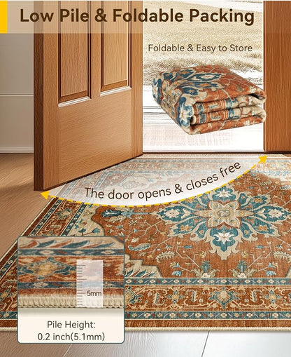 RELEANY Washable Area Rug, Water Repellent, Pet Friendly, Vintage Floral Boho - Image 3