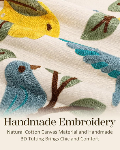 Embroidered Throw Pillow Covers 18x18 Inch, Bird Lemon | Decorative Pillow - Image 2