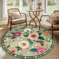RELEANY Floral Washable Round 6ft Area Rug LightGreen | Flower Carpet Print by RELEANY