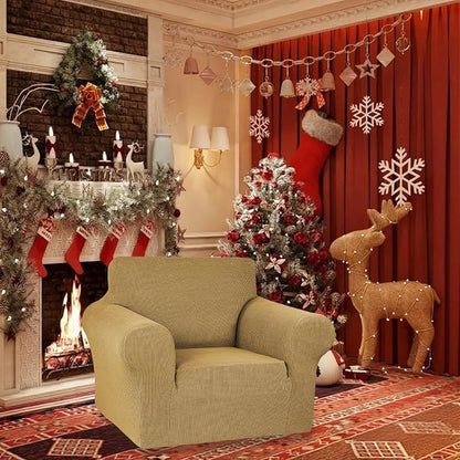 Stretch Chair Sofa Slipcover, Single Couch Cover, Tan | 1-Piece Washable Sofa - Image 2