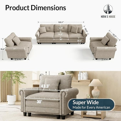 HERA'S HOUSE 3 Pieces Modular Sectional Sofa Sets, Oversized Couch Set - Image 9
