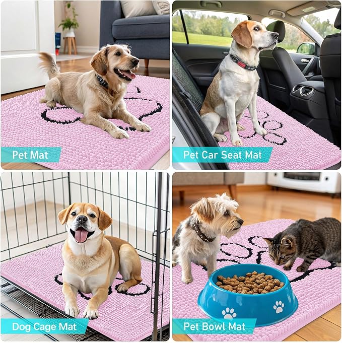 OLANLY Dog Door Mat for Muddy Paws 36x24, Paw Print Design Chenille Mud Mat | - Image 7