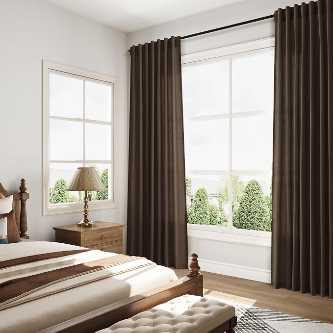 Chocolate Linen Curtains 90 Inch Long 2 Panels Set - Image 8