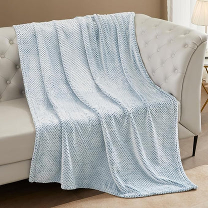 Exclusivo Mezcla Soft Waffle Fleece Bed Blanket King Size, Heather Blue | - Image 4