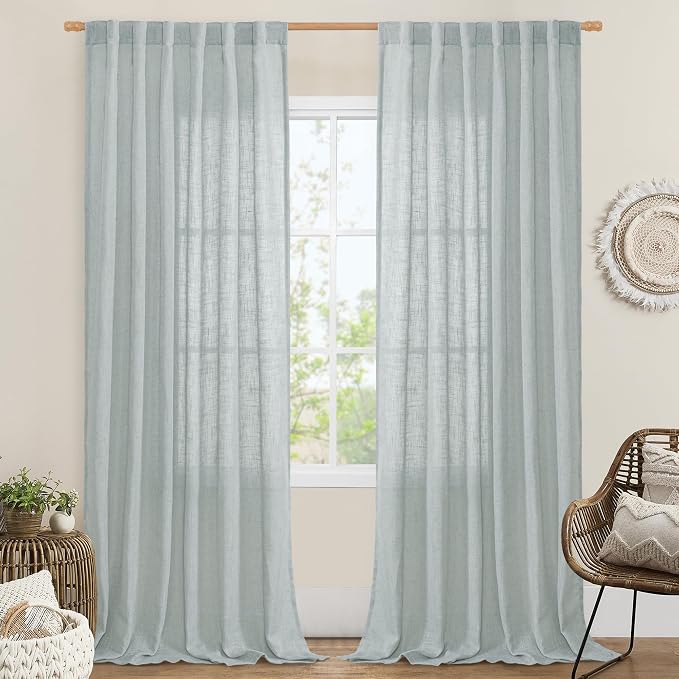 Sheer Linen Curtains 96 inches Long 2 Panels Set by LAMIT