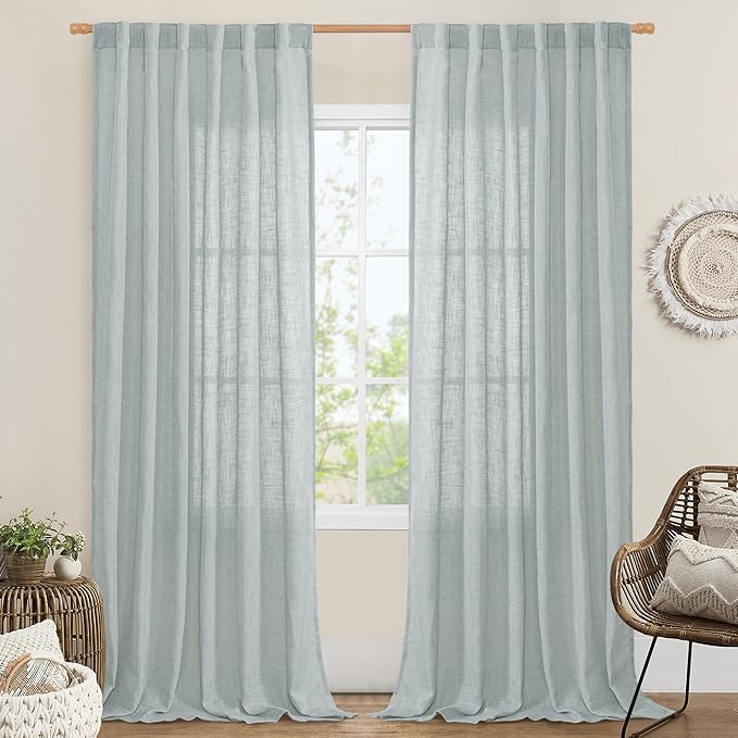 Linen Curtains 108 Inches Long for Living Room, Semi Sheer Panels | Linen by LAMIT