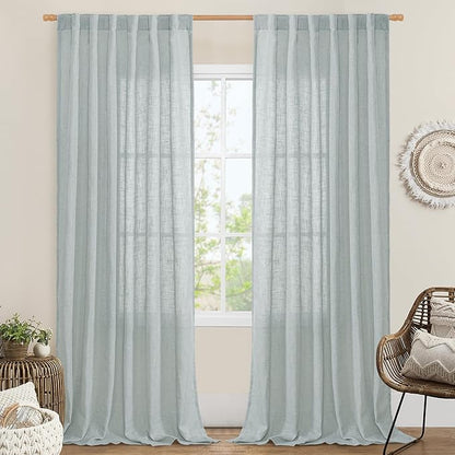 Linen Curtains 108 Inches Long for Living Room, Semi Sheer Panels | Linen by LAMIT