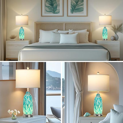 Rinweey 26" Peacock Green Glass Table Lamps Set of 2, Coastal Nautical Bedside - Image 6