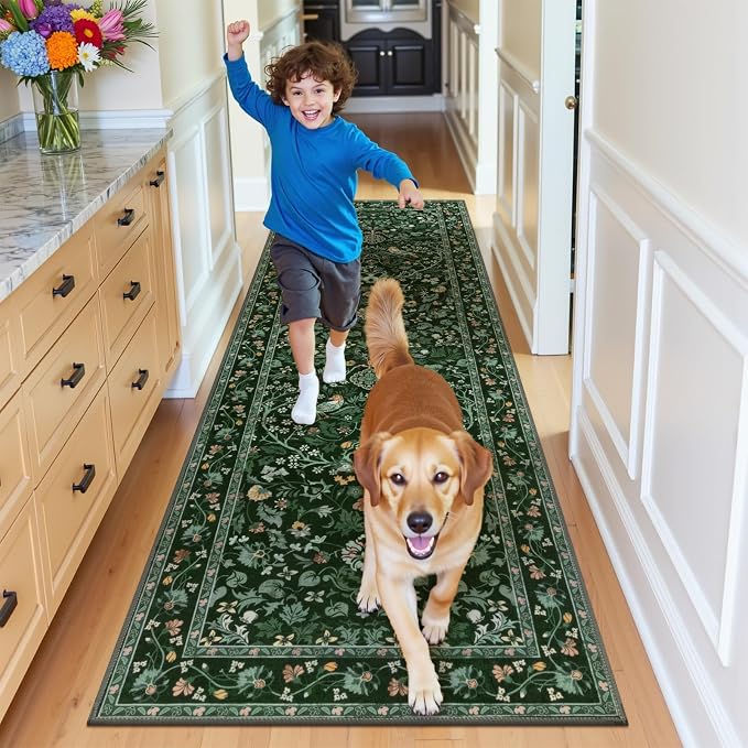 HEBE Hallway Runner Rug 2'x8', Washable Non Slip Kitchen Rug Runner | Soft Boho - Image 8