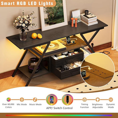 Simoretus TV Stand with Power Outlet and LED Lights, Fits TVs up to 65” - Image 2
