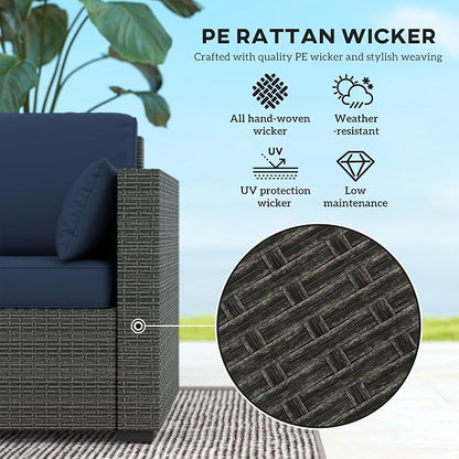 Outsunny Patio Couch PE Wicker Deep Seating Outdoor Sofa - Image 4
